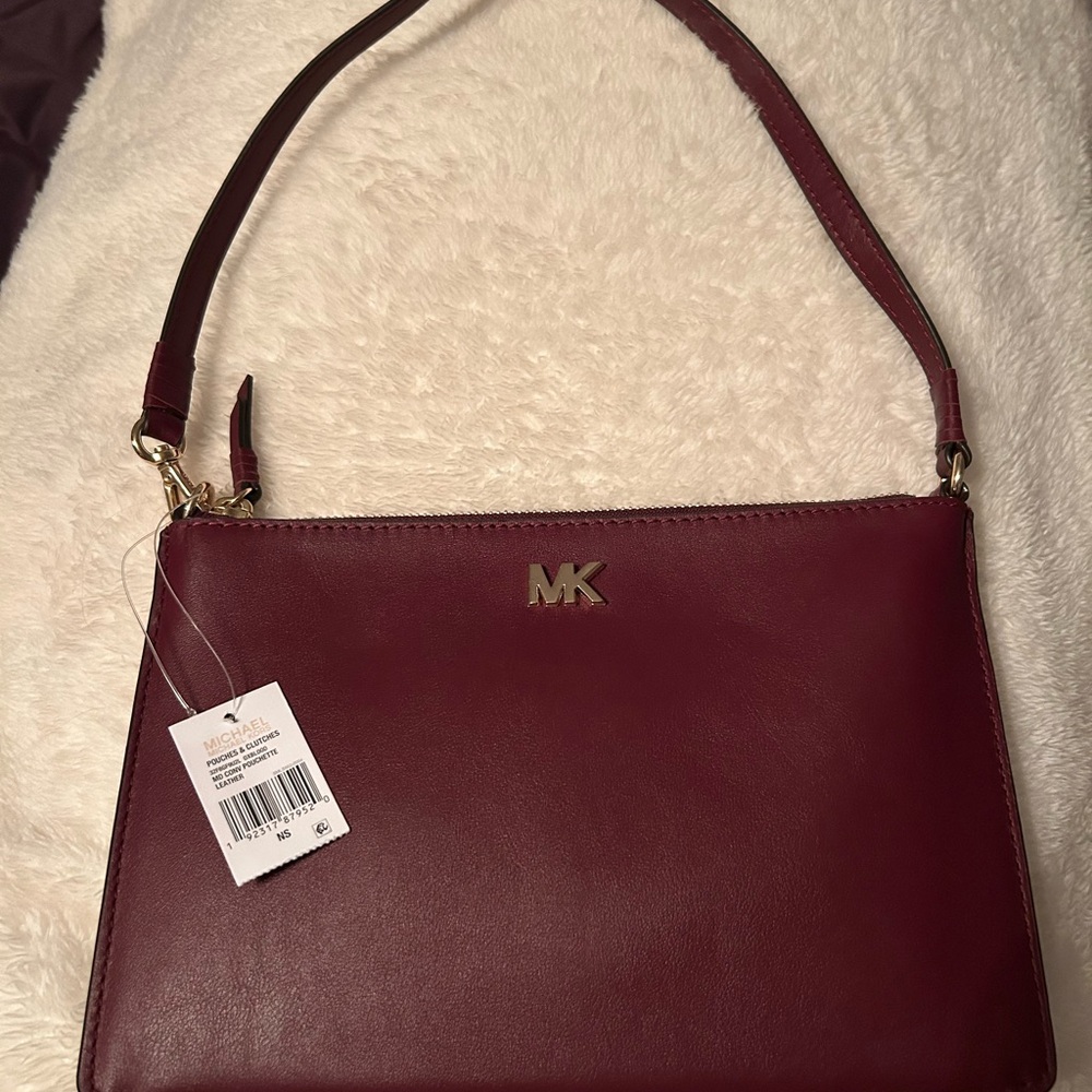 Michael Kors Maroon Leather Shoulder Bag with Gold Hardware